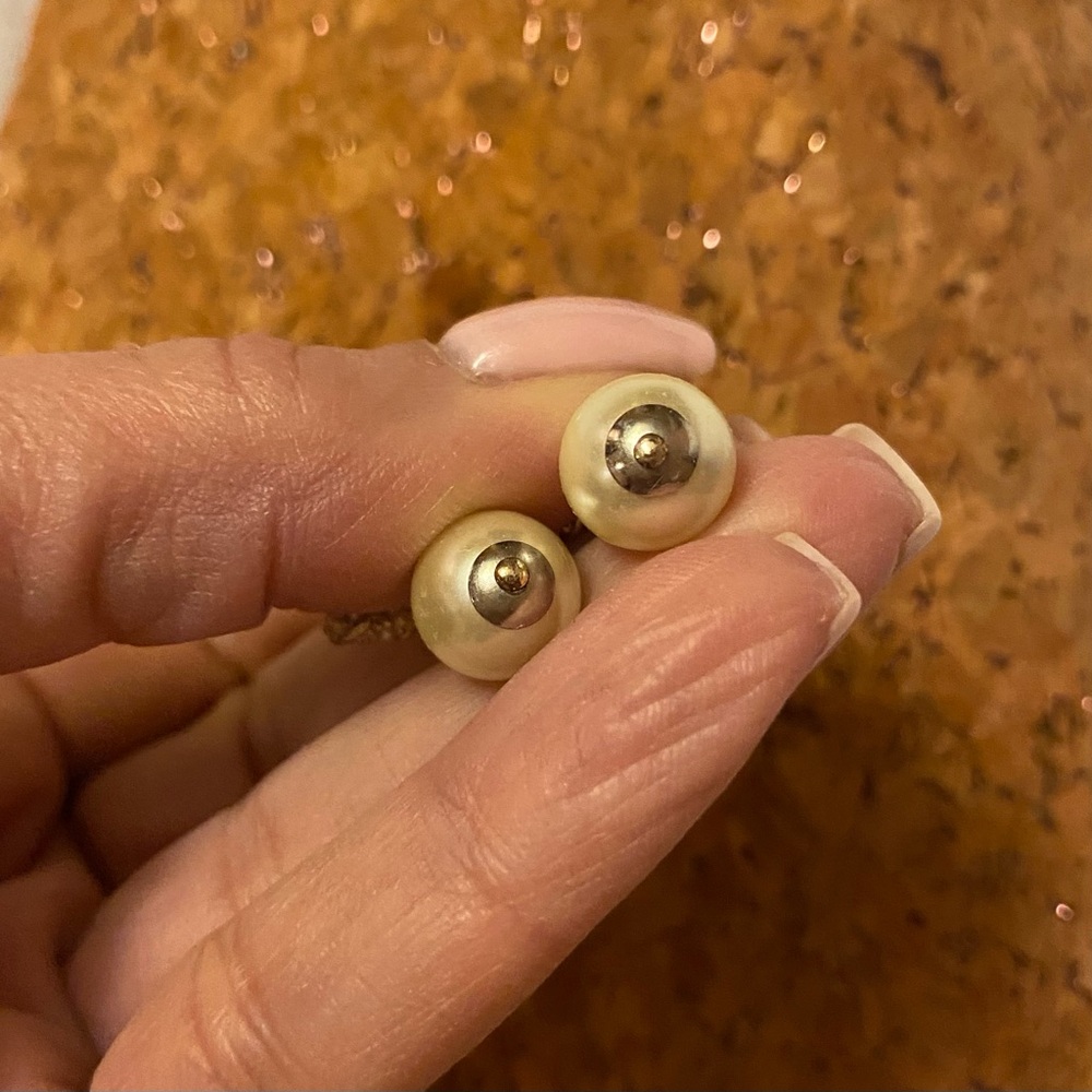CC Faux Pearl Goldtone Pierced Earrings - Picture 5 of 5
